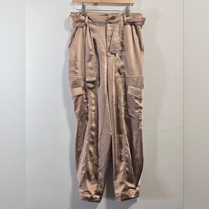 Banana Republic Satin Taupe Cargo Wide-Leg Pants